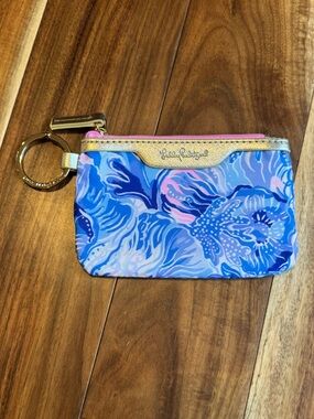Lilly Pulitzer Blue & Pink Floral Key Pouch with Gold Trim